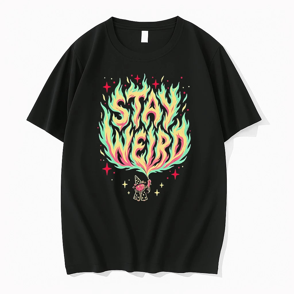 Officials Stay Weird Magic Flames Wizard Cat Tee Premium T Shirt