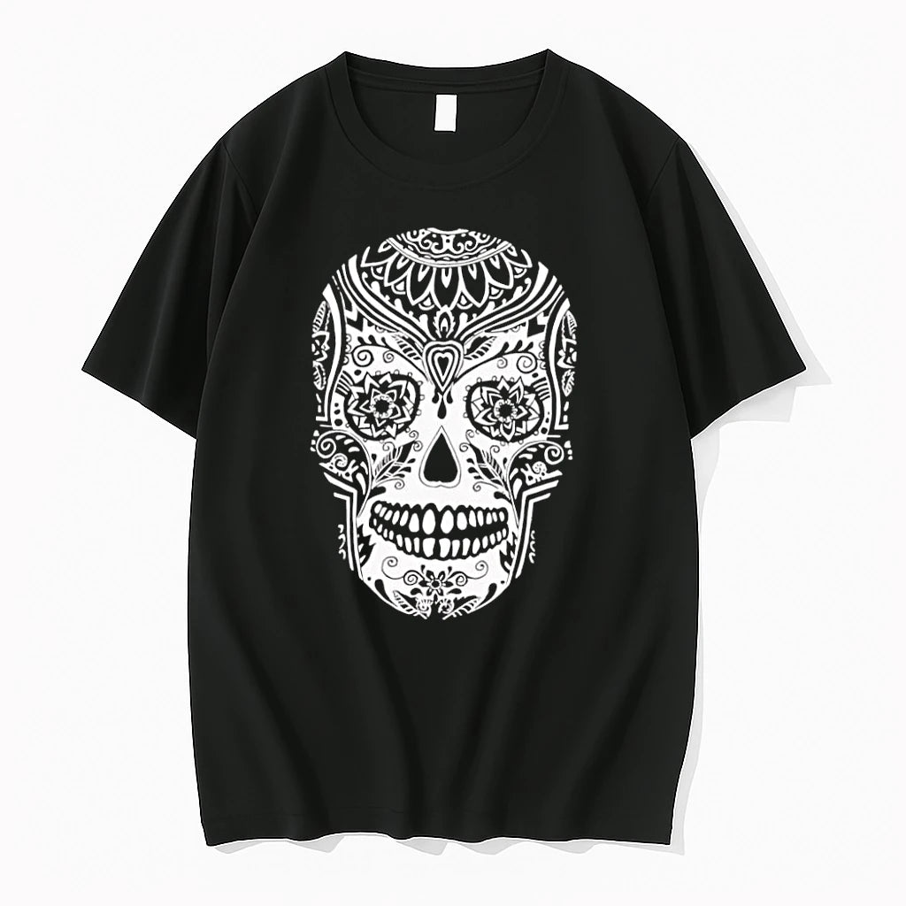 Officials Sugar Skull Artistic Decorative Pattern Detailed Black And White Black Premium T Shirt