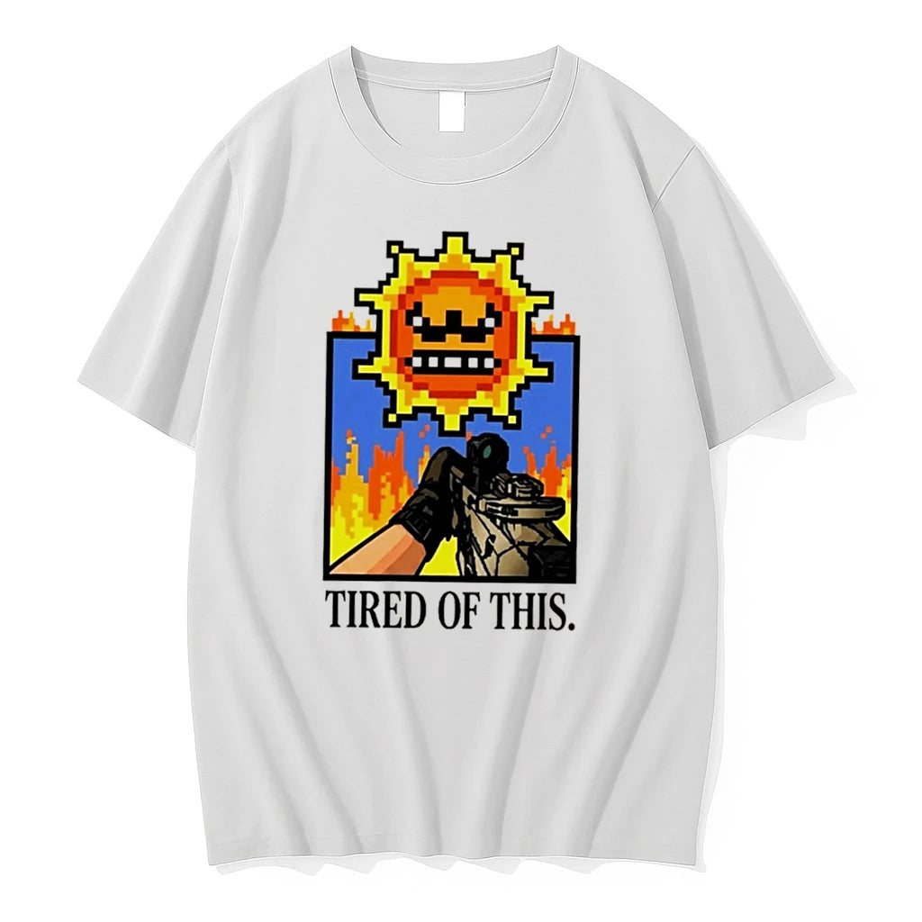 Officials Tired Of This Pixel Art Sun And Fire Gaming Tee Premium T Shirt