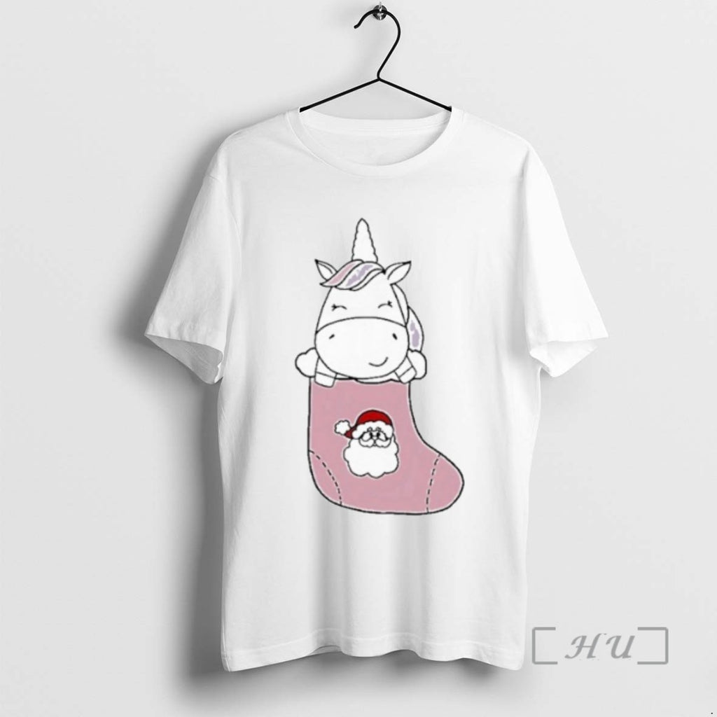 Officials Trending Unicorn In Santa Christmas Stocking Cute Holiday Tee Shirt Sweater