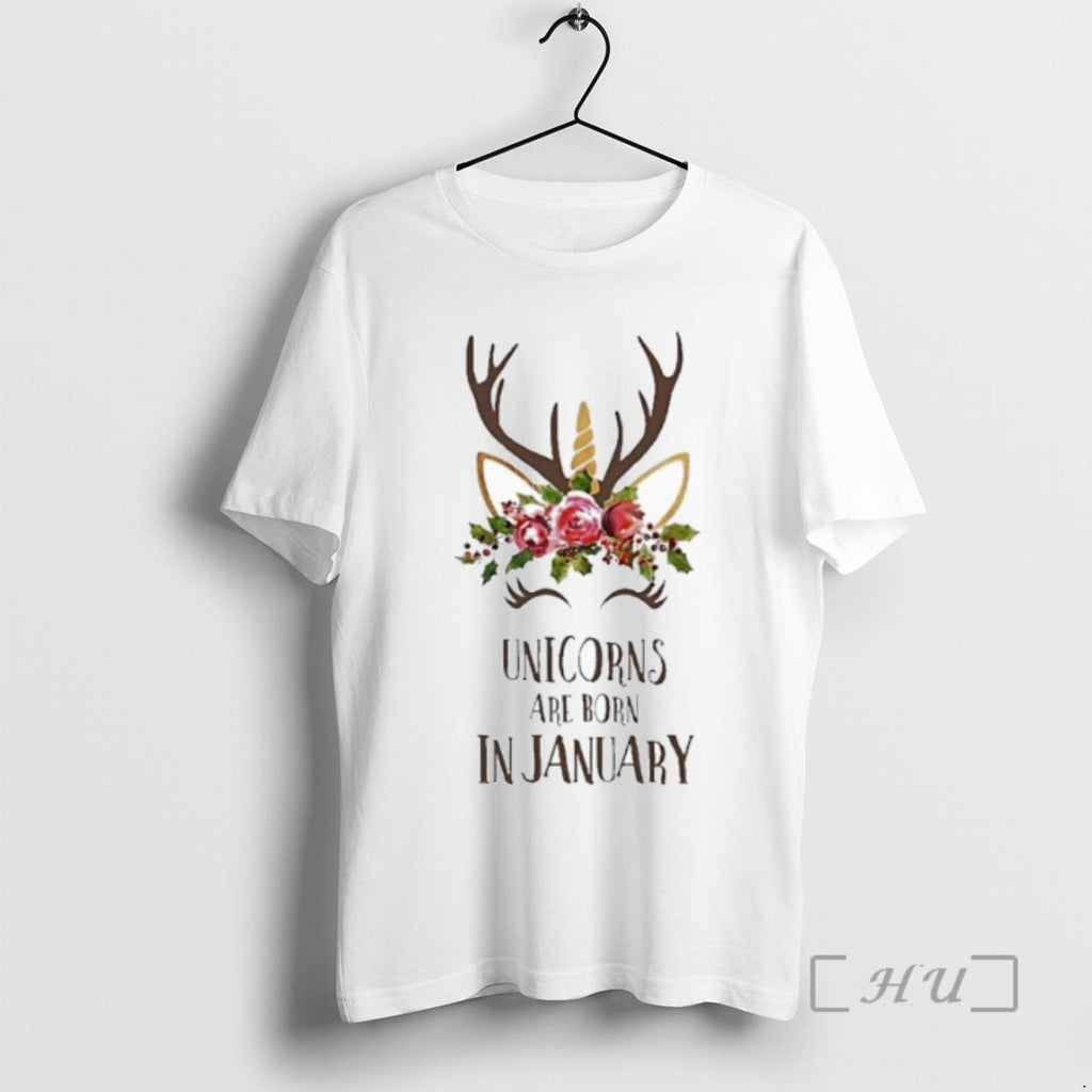 Officials Trending Unicorns Are Born In January Antler Flower Tee Shirt Sweater