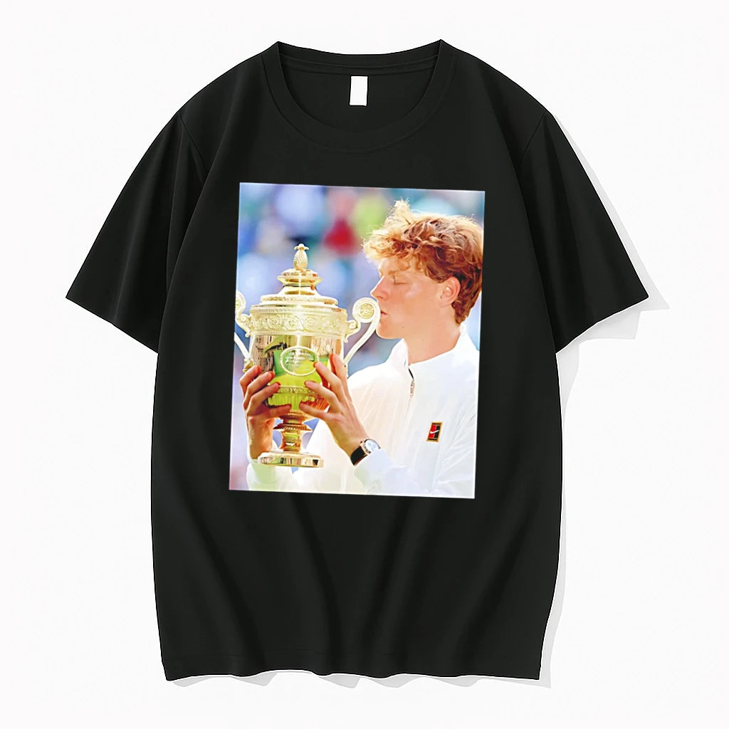 Officials Wimbledon 2026 Mens Singles Champion Italy Jannik Sinner Trophy Tee Premium T Shirt