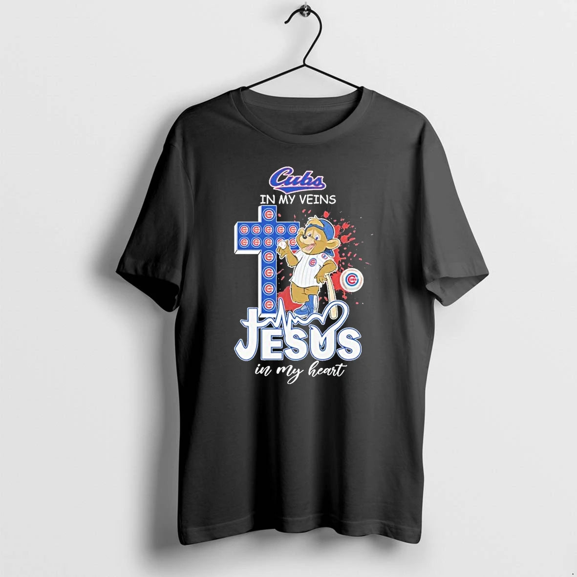 Officials Chicago Cubs In My Veins Jesus In My Heart Mascot Premium T Shirt