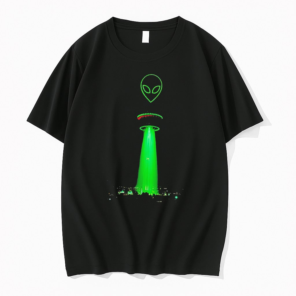 Original Alien Ufo Beaming Down On City Graphic Tee Tshirts Jpg