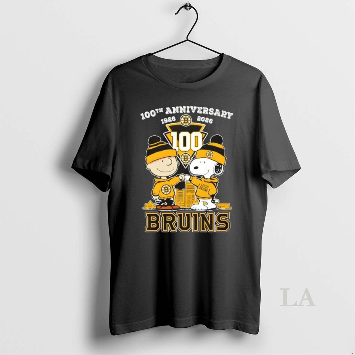 Original Charlie Brown Fist Bump Snoopy 100th Anniversary 1926 2026 Boston Bruins Skyline