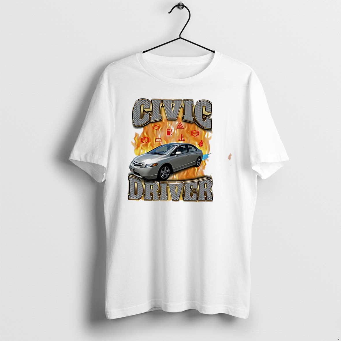 Original Civic Driver Car On Flame Graphic Tee Tshirts Jpg