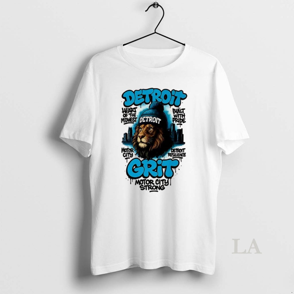 Original Detroit Lions Football Detroit Grit Motor City Strong Mascot Skyline