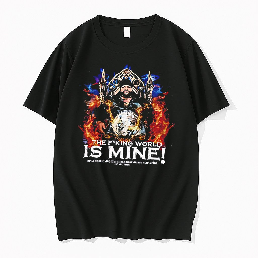 Original Eran Ashe Holding Championship Belt The Fucking World Is Mine Graphic Tee Tshirts