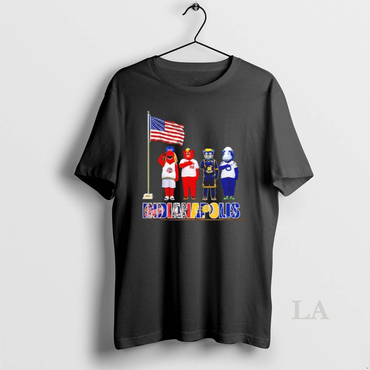Original Indianapolis City Sports Mascot Front Of An American Flag