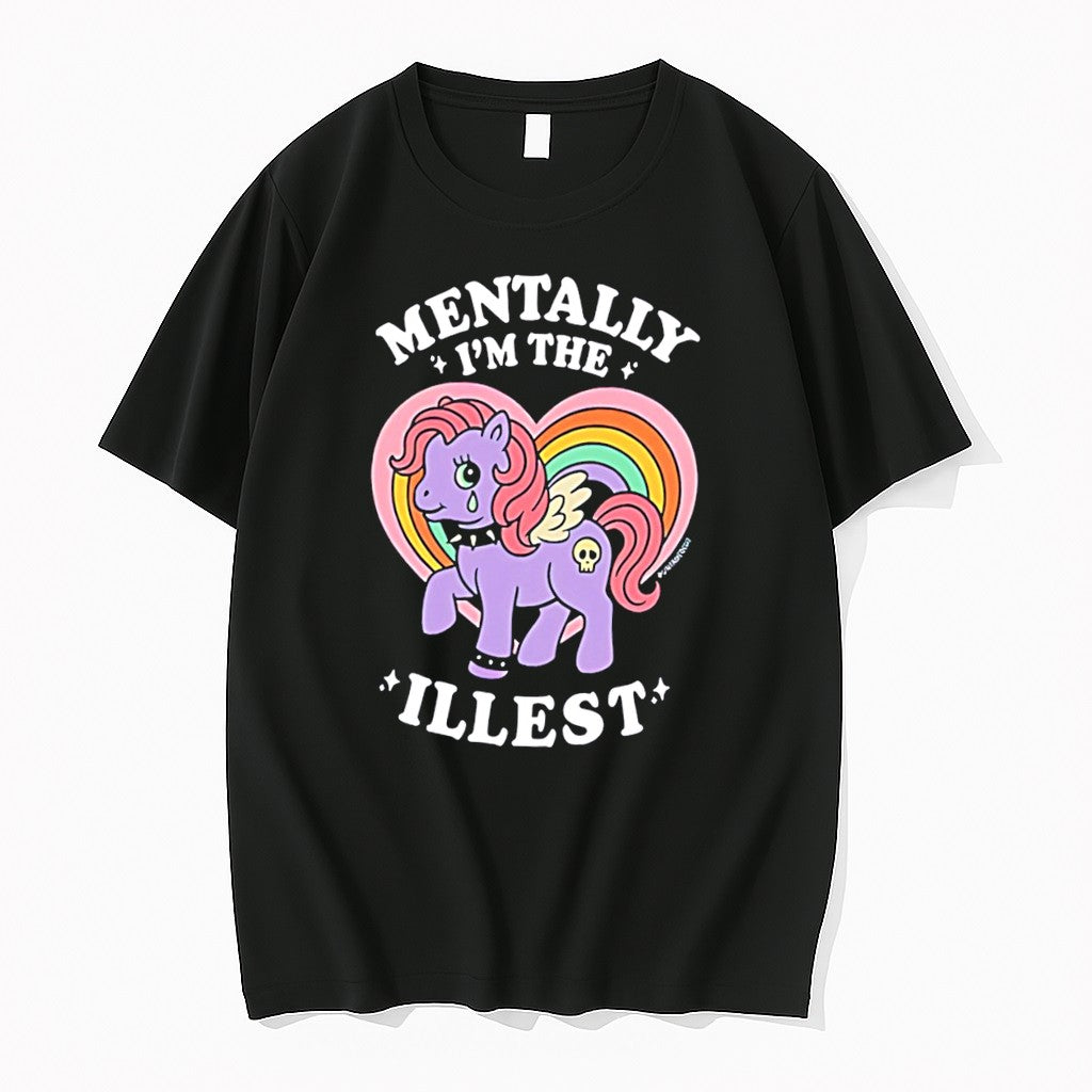Original Mentally Im The Illest Funny Retro Rainbow Pony Graphic Tee Tshirts
