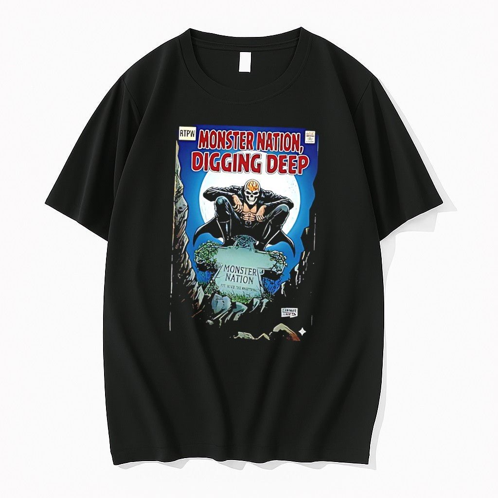 Original Monster Nation Digging Deep Comic Graphic Tee Tshirts Jpg
