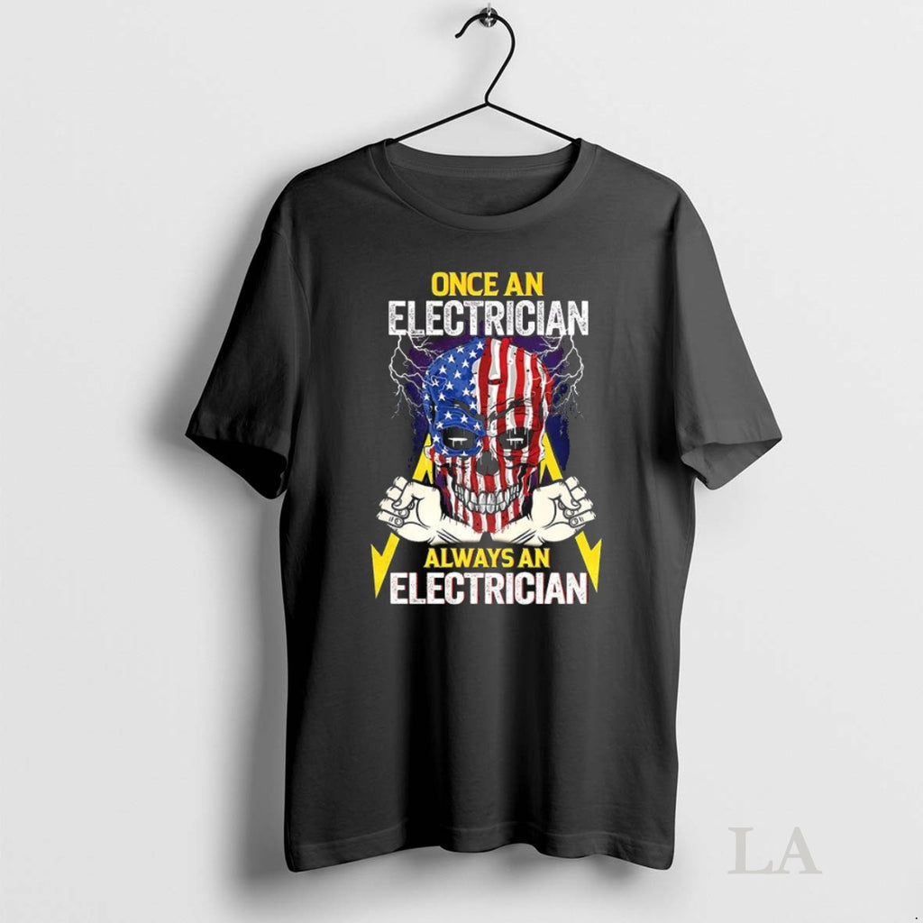 Original Once An Electrician Always An Electrician Skull American Flag Lighting Graphic Tee Sweater