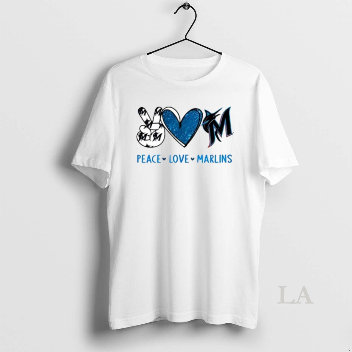 Original Peace Love Marlins Miami Blue Heart Fish Logo