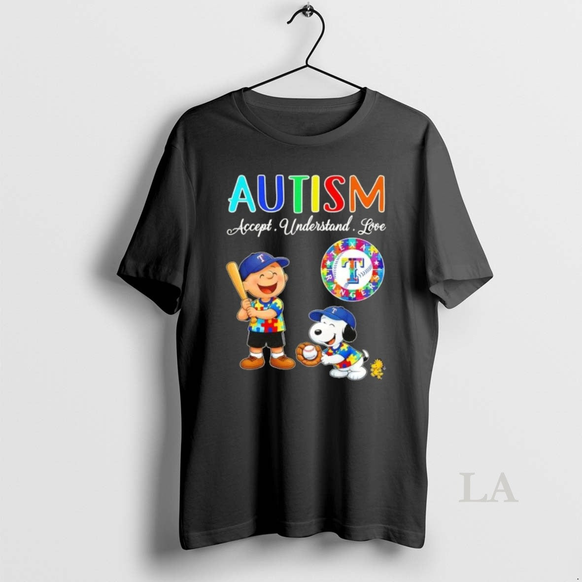 Original Peanuts Charlie Brown X Snoopy Autism Accept Understand Love Texas Rangers