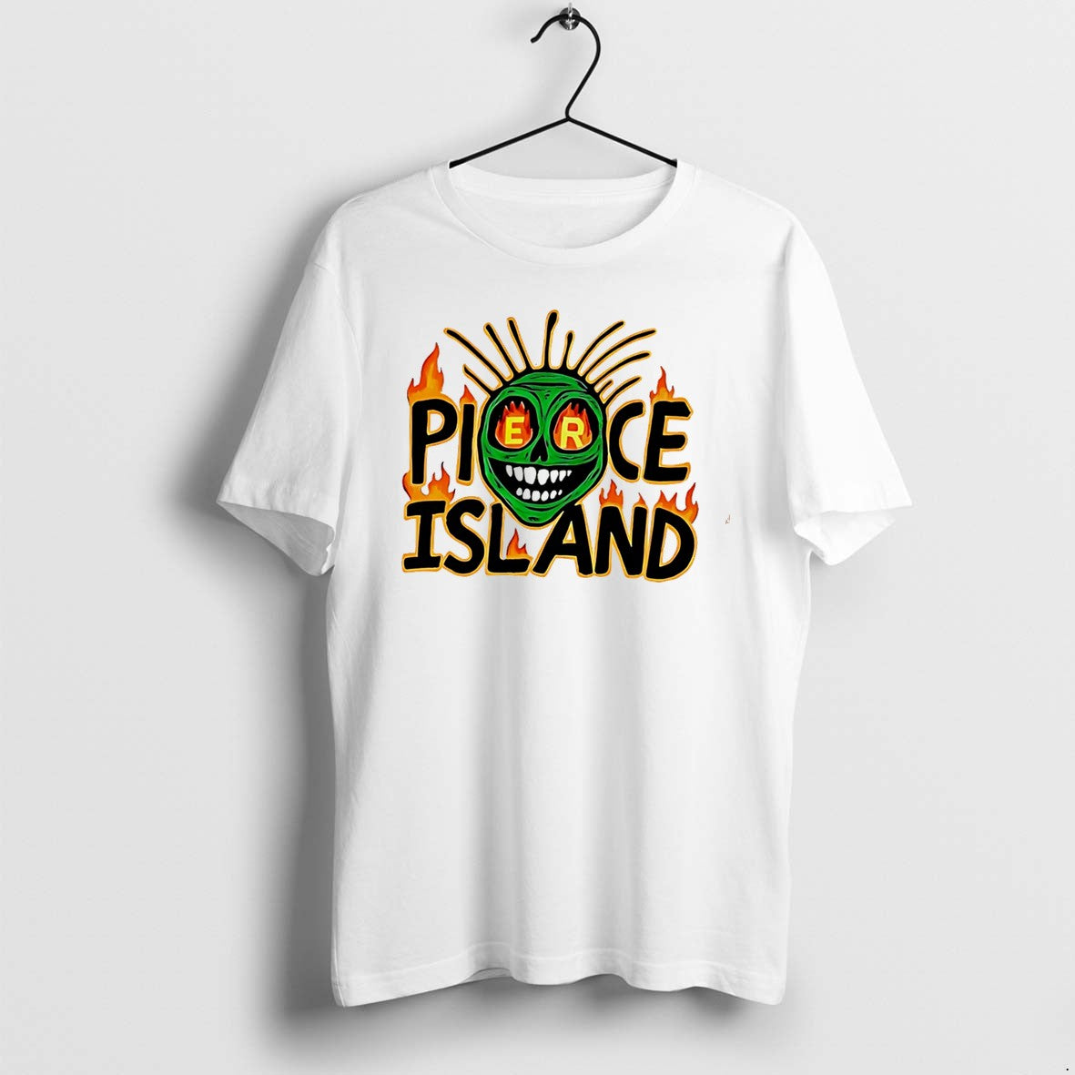 Original Spooky Island Pierce Island Green Skull Graphic Tee Tshirts Jpg