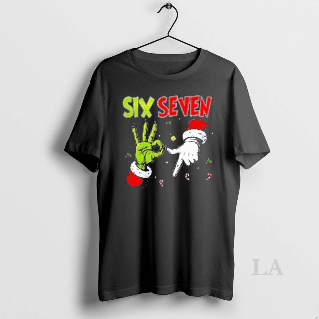 Original Top Grinch And Santa Hands Six Seven Christmas