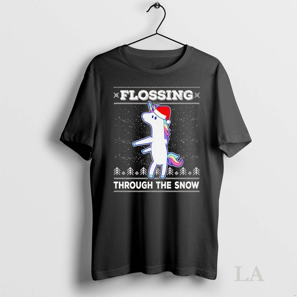 Original Unicorn With Santa Claus Hat Flossing Through The Snow Ugly Christmas