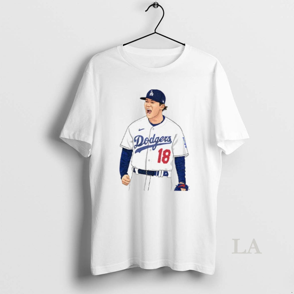 Original Yoshinobu Yamamoto Los Angeles Dodgers 18 Pitcher Graphic