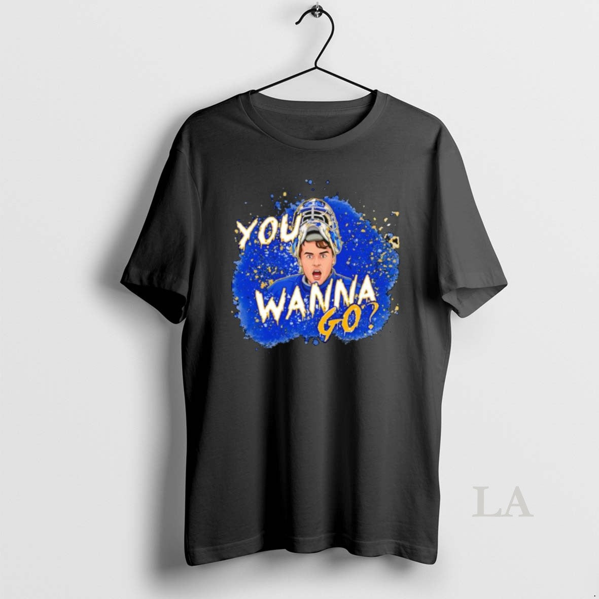 Original You Wanna Go Ice Hockey Goalie Blue Splatter Art