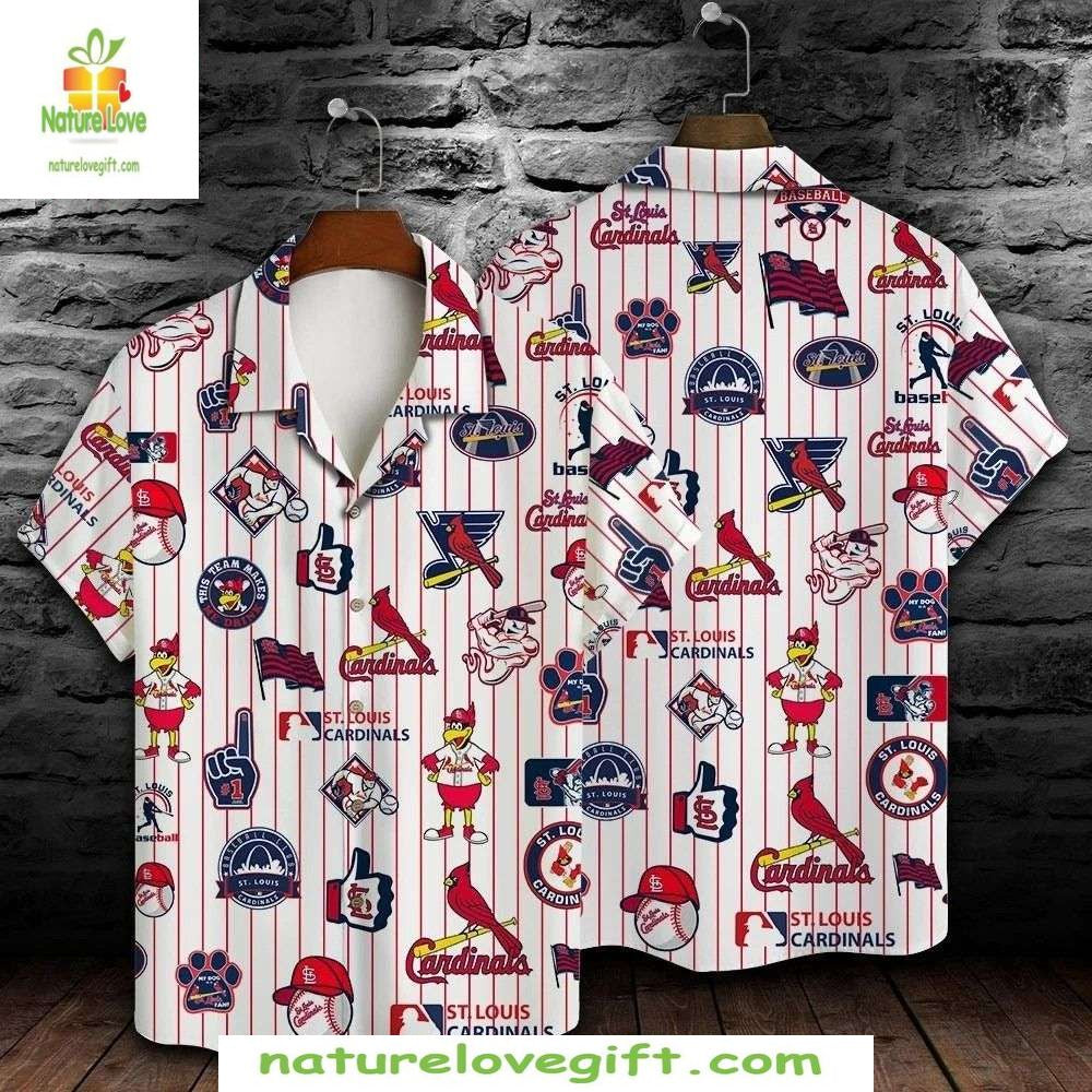 St Louis Cardinals Hawaiian Shirt Pinstripe Pride Baseball Aloha Shirt