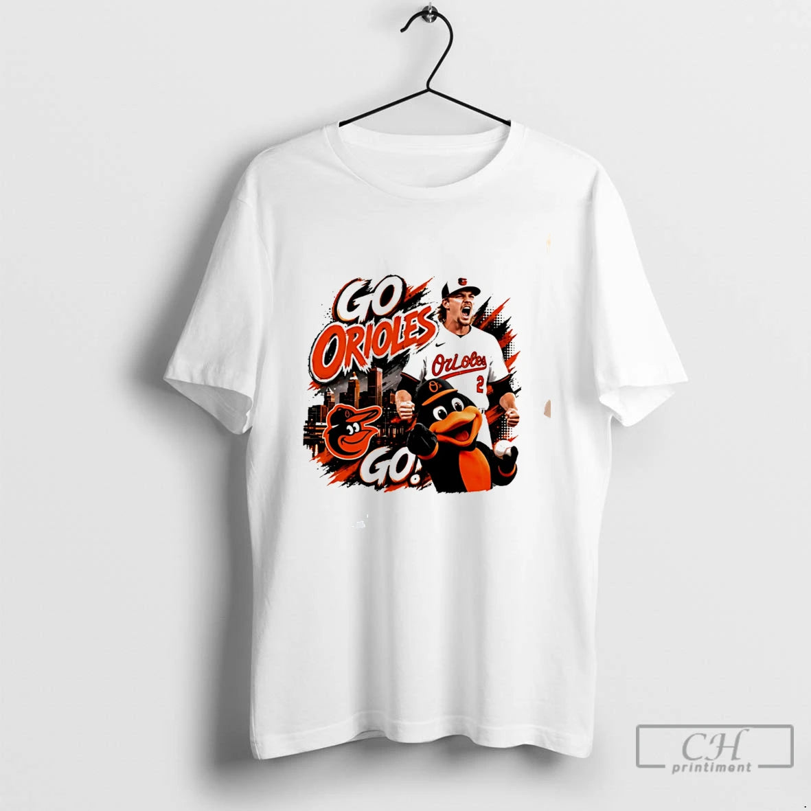 Premium Baltimore Orioles Go Orioles Mascot Graphic Tee