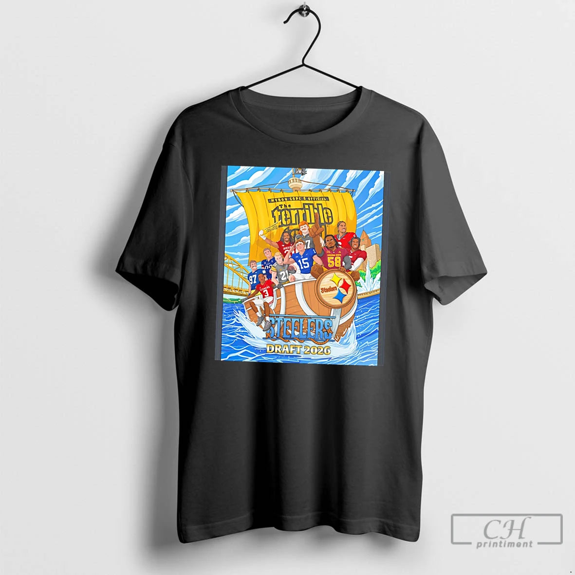 Premium Myron Copes The Terrible Towel Features Players On A Ship Graphic Tee T Shirts