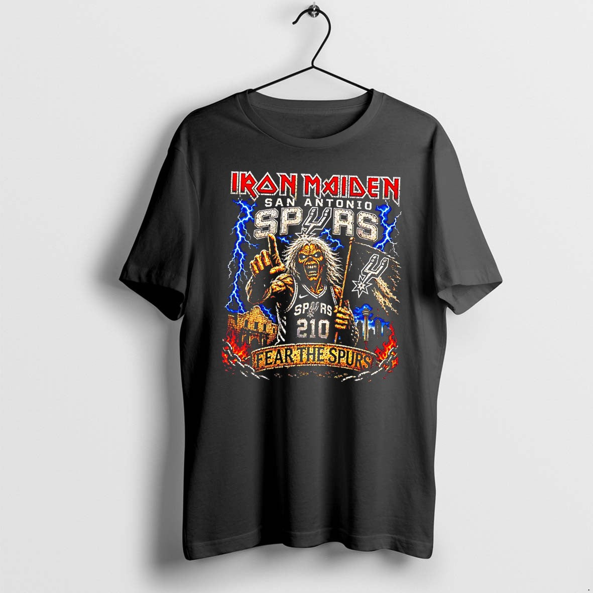 San Antonio Spurs Iron Maiden Fear The Spurs Skeleton Graphic Tee Tshirts Sweater