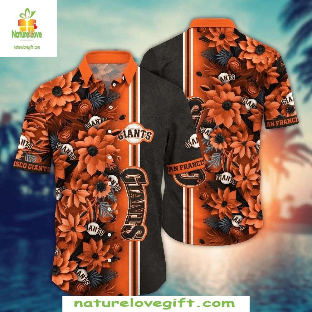 San Francisco Giants Hawaiian Shirt Vibrant Orange Floral Fanfare MLB