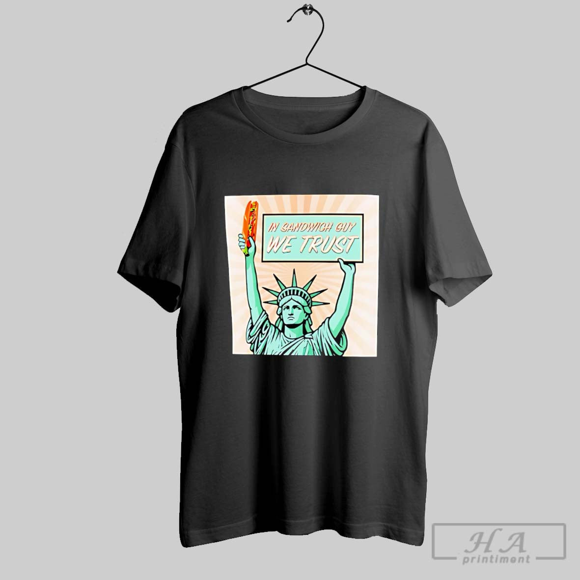Statue Of Liberty In Sandwich Guy We Trust Shirt Sweater Longsleeve And V Neck