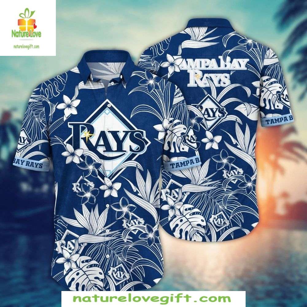 Tampa Bay Rays Hawaiian Shirt White Floral Tropical Baseball Apparel