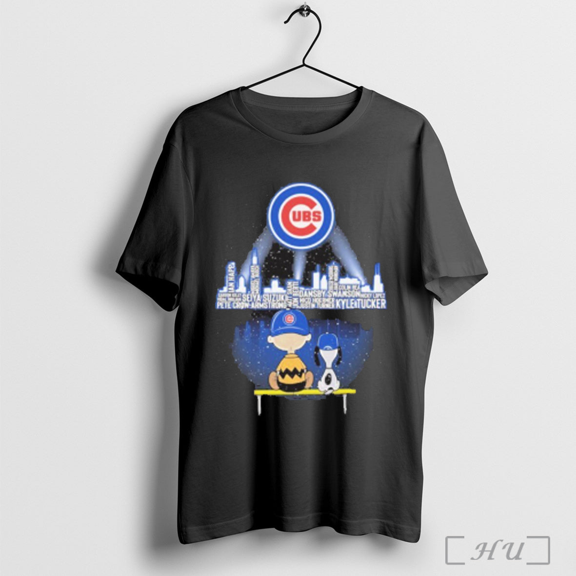 The Peanuts Watching Skyline Chicago Cubs Players Name T Shirt