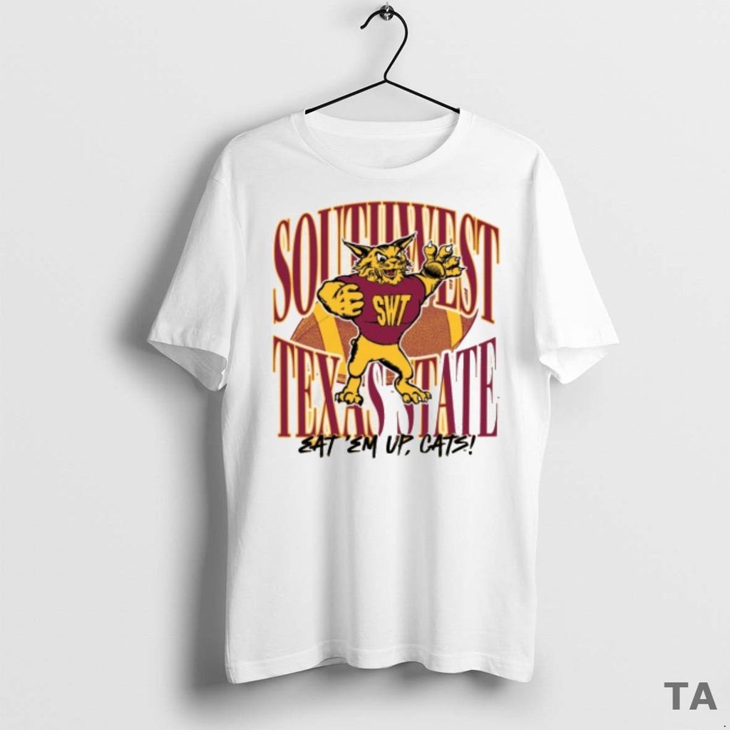 Top Southwest Texas State Eat Em Up Cats 1990s Mascot Fanart T Shirt Sweater