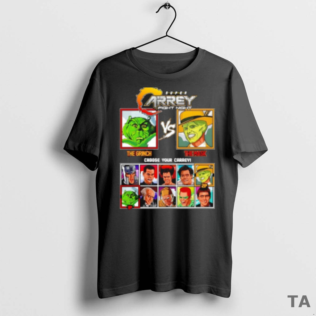 Top Super Carrey Fight Night The Grinch Vs The Mask T Shirt Sweater