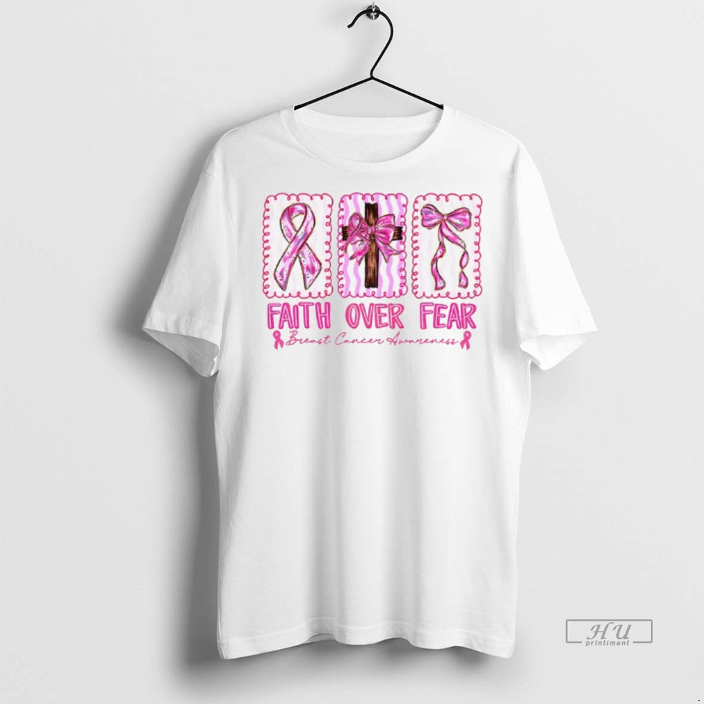 Trending Faith Over Fear Breast Cancer Warrior Coquette Bow Graphic Tee Shirt Sweater