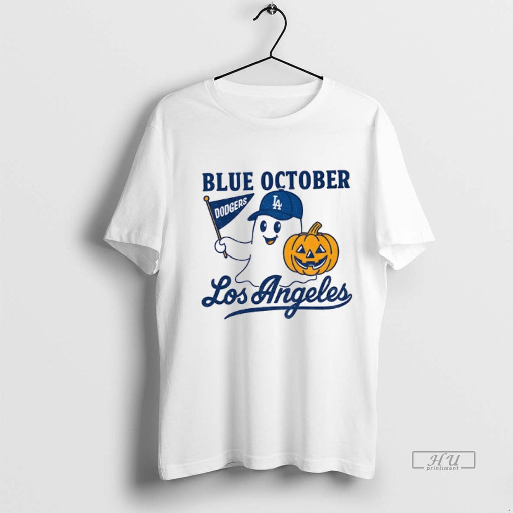 Trending Ghost Los Angeles Dodgers Baseball Blue October Pumpkin Mlb Halloween Graphic Tee Shirt Sweater