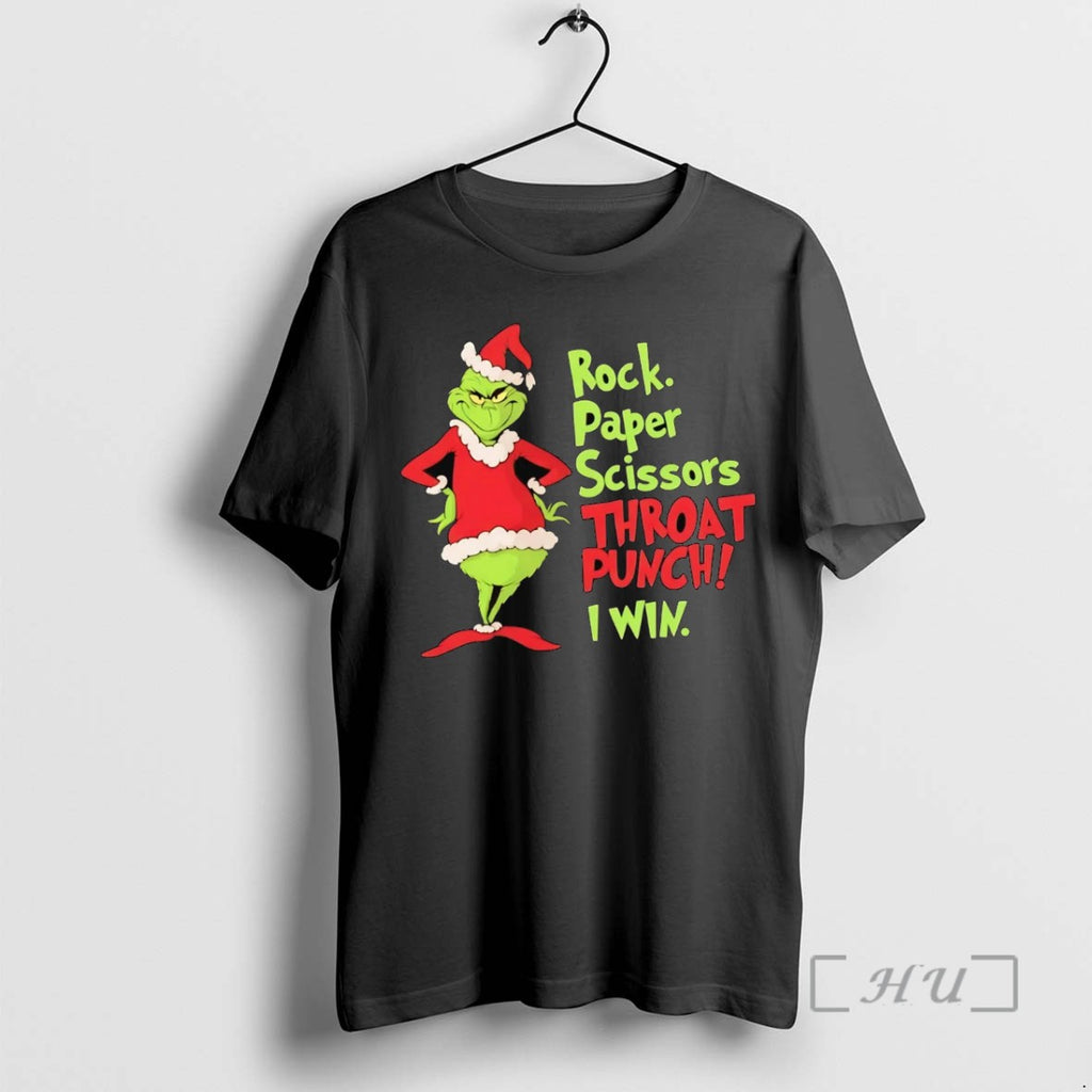 Trending Grinch Rock Paper Scissors Throat Punch I Win Christmas T Shirt Sweater