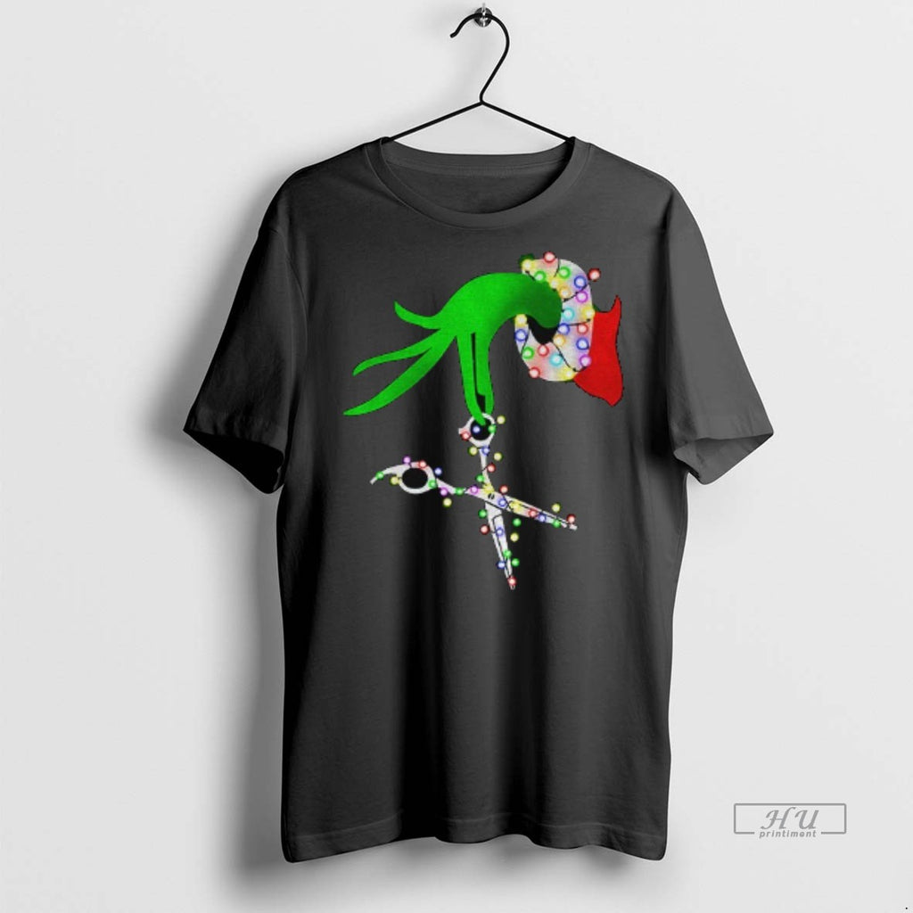Trending Hairdressed Christmas Grinch Hand Hair Stylist Graphic Tee Shirt Sweater