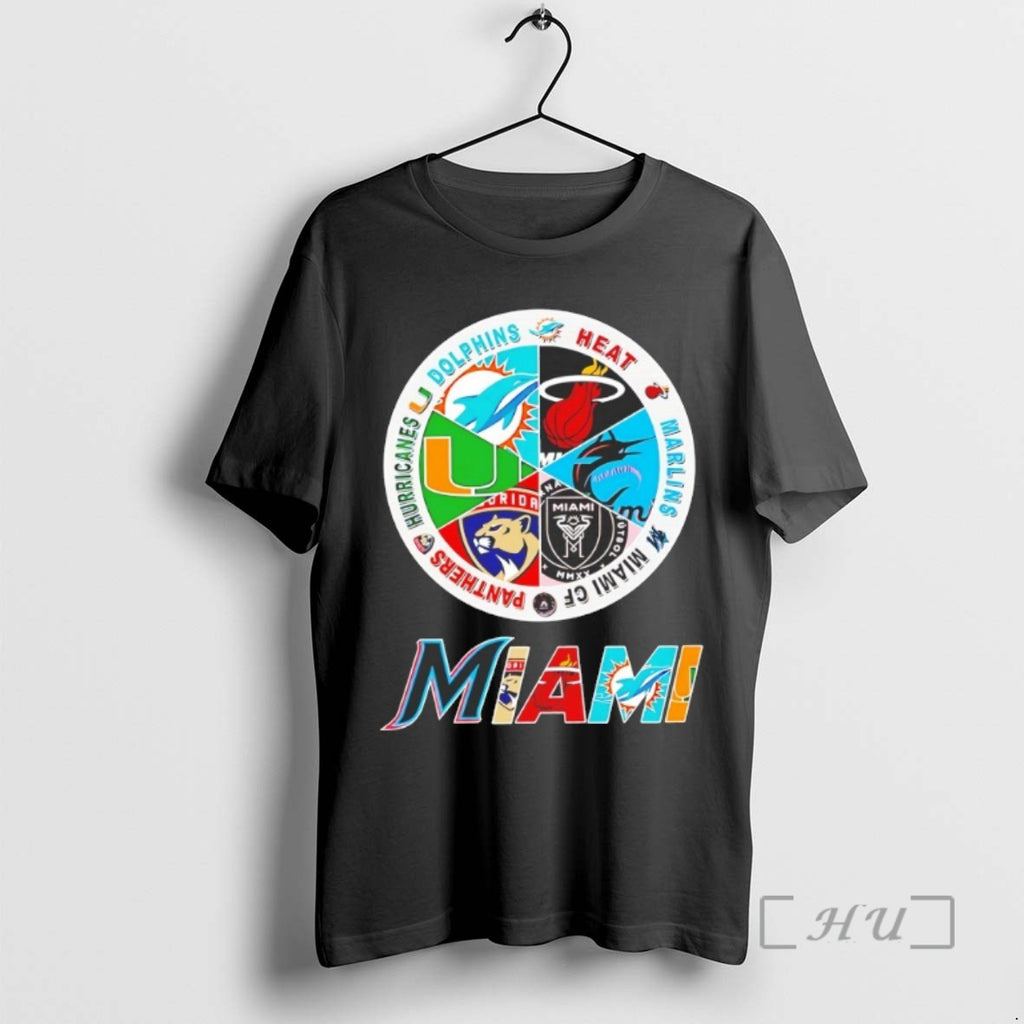 Trending Heat Dolphins Marlins Panthers Hurricanes Miami Cf Miami Team Sport Logo Tee Shirt Sweater