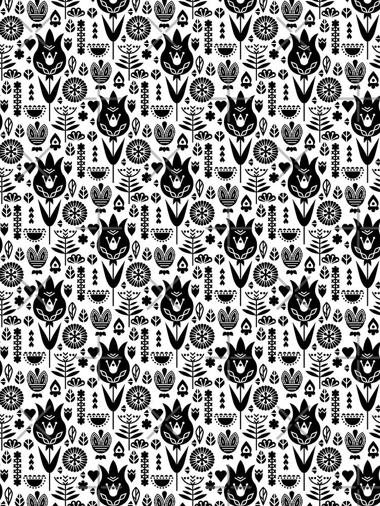 black white minimal flower pattern by haroulita
