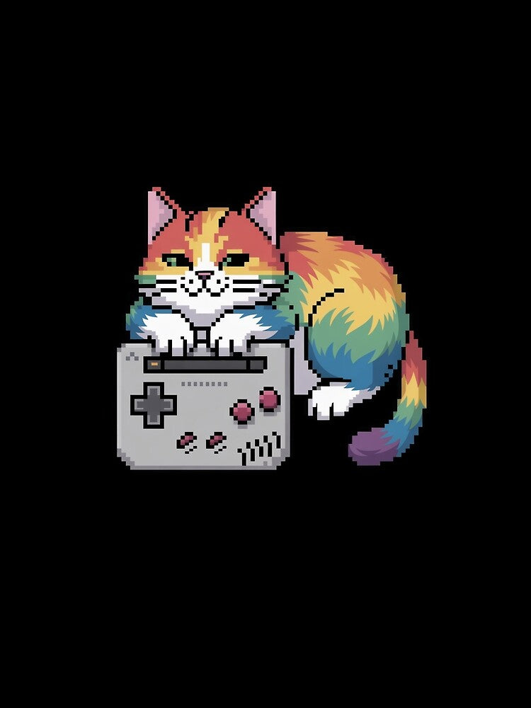 Rainbow Gamer Cat Pixel Art - Vintage 8 Bit Game Boy Design by NoPurrsGiven