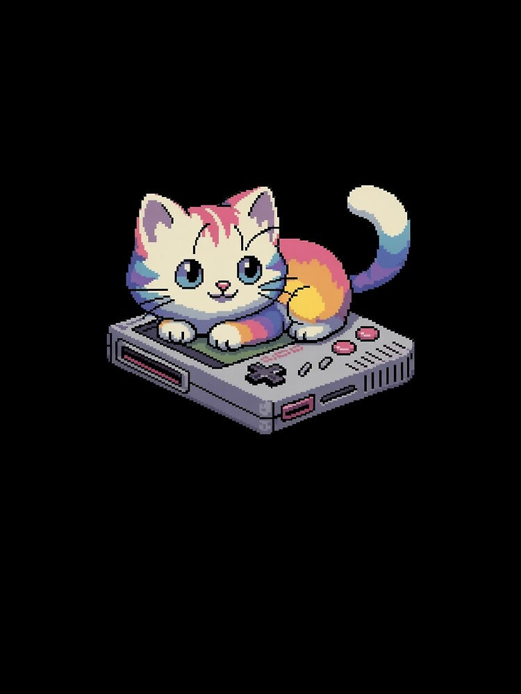 Kawaii Pixel Cat Gamer - Colorful Retro Game Boy Art by NoPurrsGiven