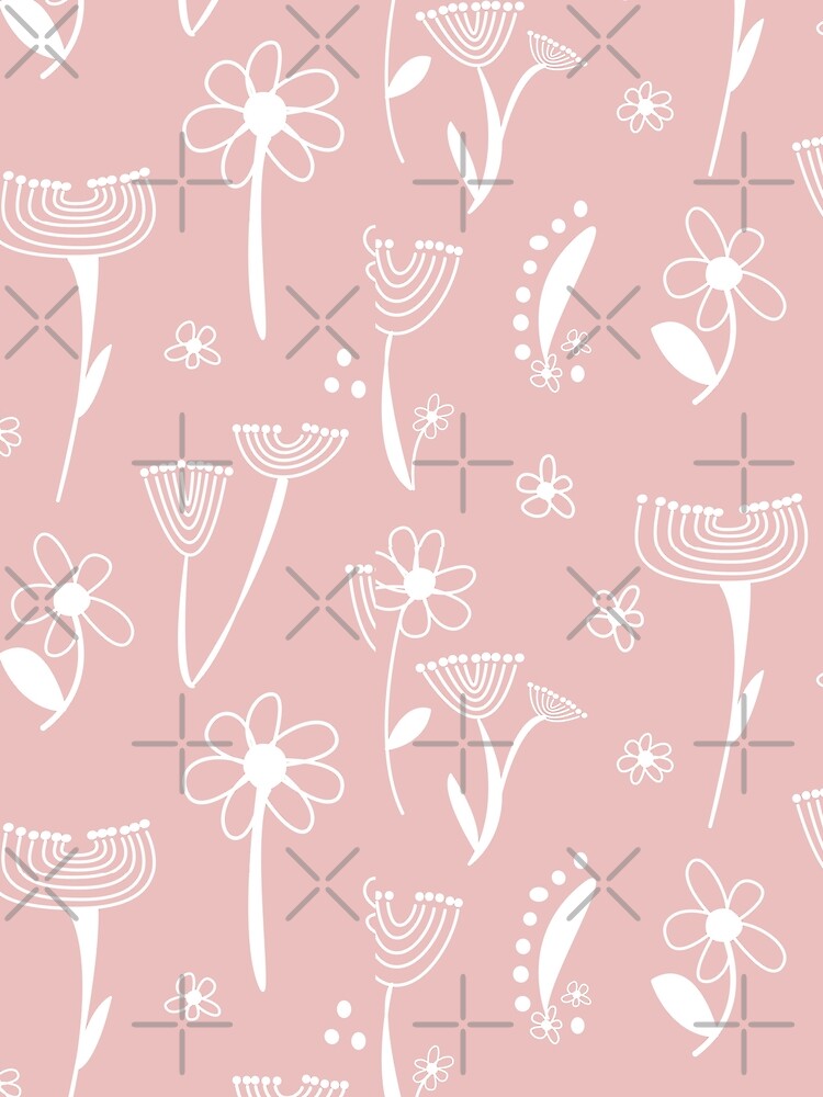 Hand drawn wild flower seamless pattern - blush pastel pink and white.  Caroline Laursen original by Caroline Laursen