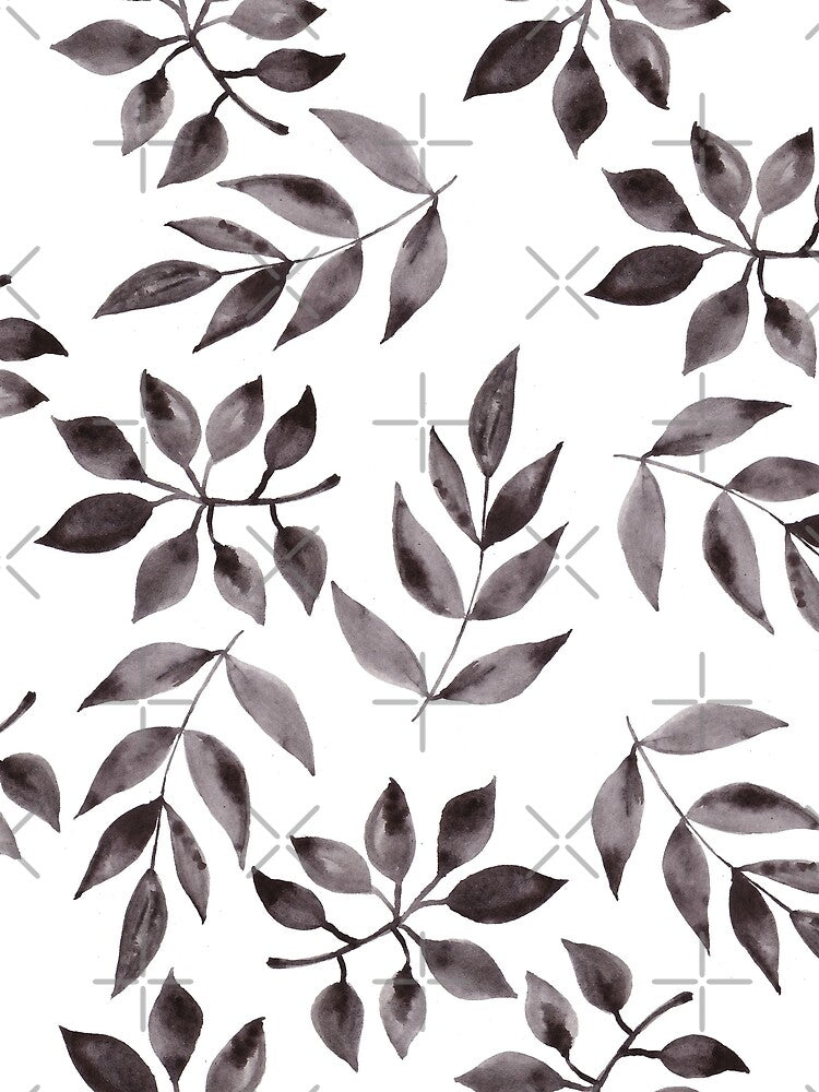 black white watercolor leaves by haroulita