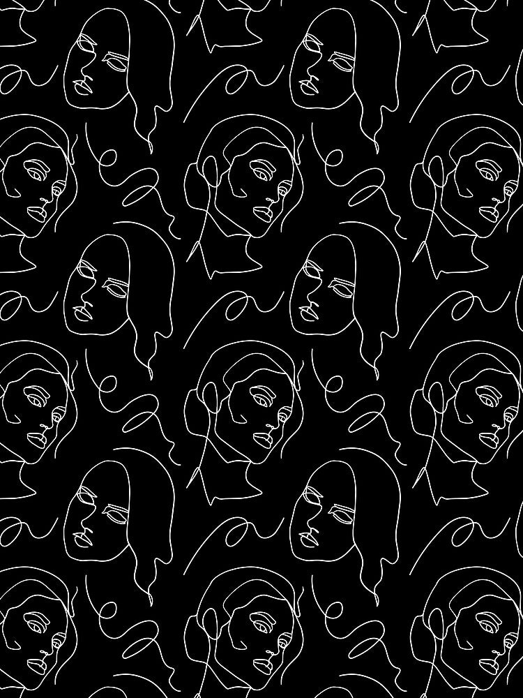 One line Woman Faces - Minimal, Elegant, Simple ( Black & White ) Design by FenMou