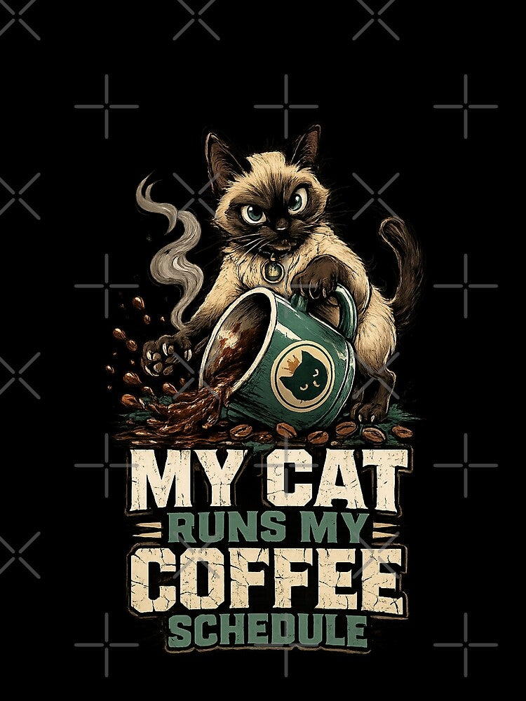 Mischievous Siamese Cat Coffee Schedule Funny Tee by Retro Rascals Co.