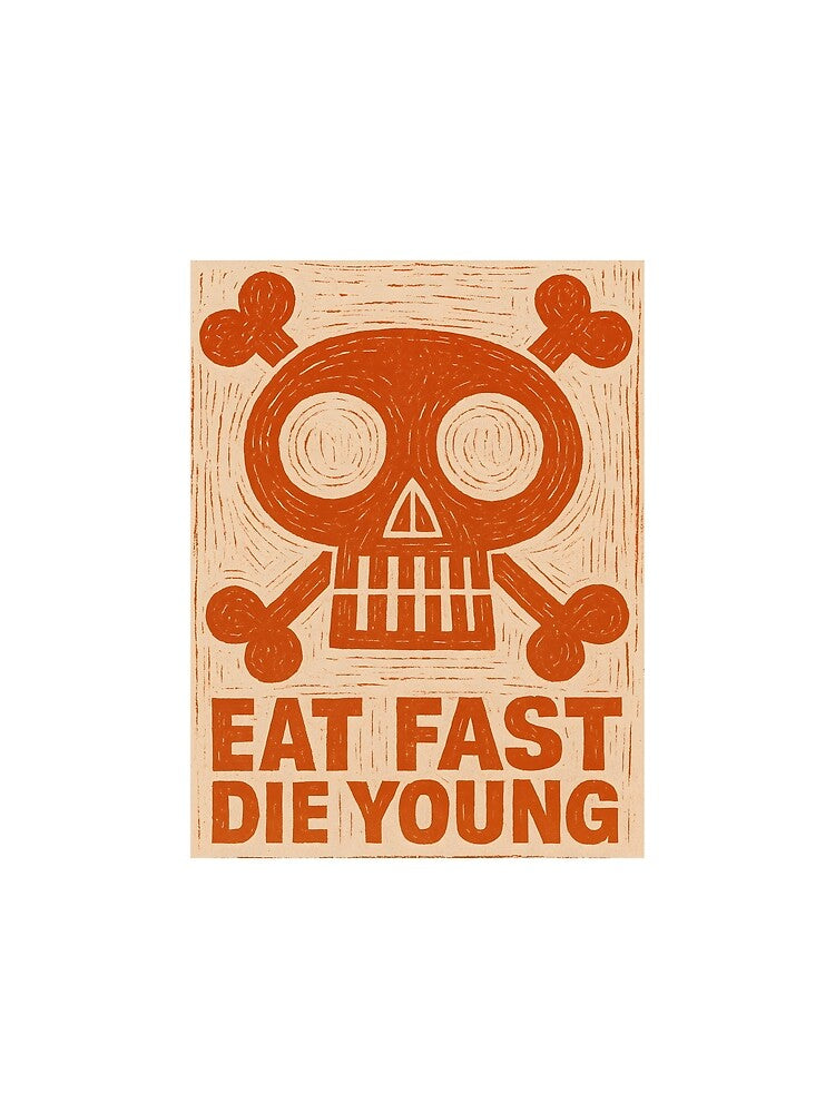 Eat Fast Die Young Skull Crossbones by Moffyuniverse