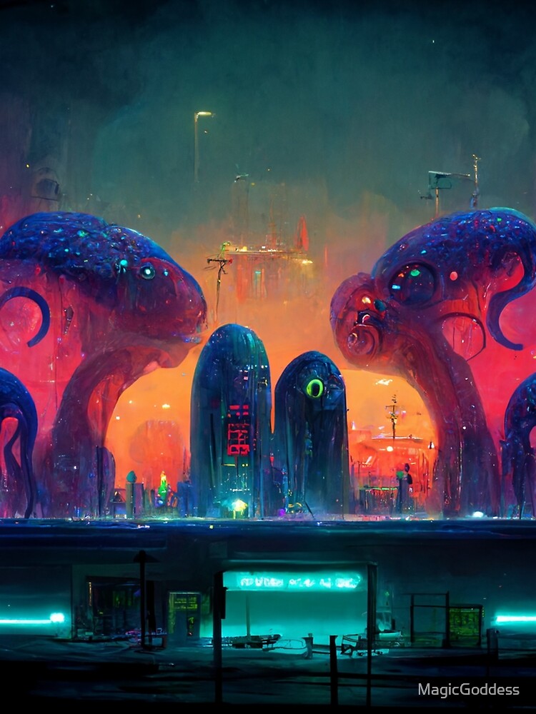 Neon Squid City by MagicGoddess