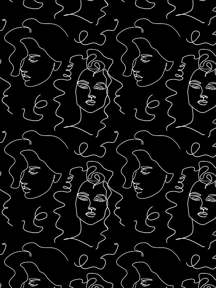 One line Woman Faces (2) - Minimal, Elegant, Simple ( Black & White ) Design by FenMou