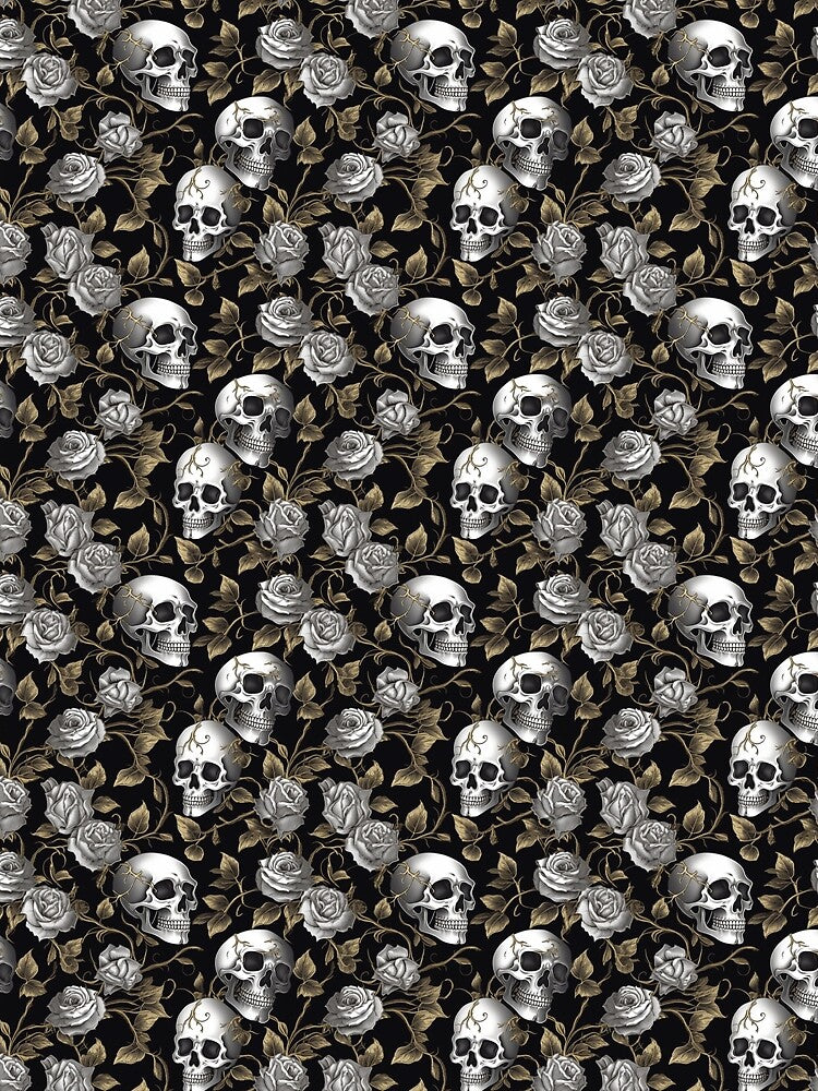 Silver and Gold Roses and Skulls Pattern by Christy Wyatt