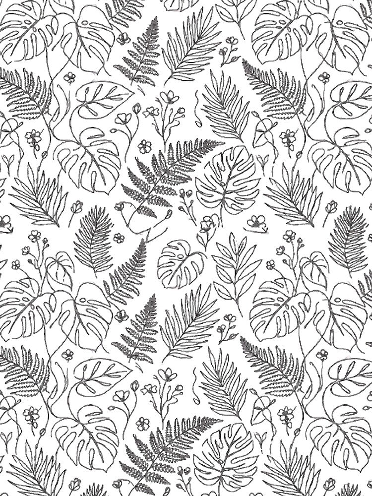 Tropical Monstera and Fern Botanical Line Art Pattern by MT-Hub | Art for Every Soul